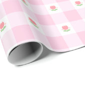 Gingham Verpakkingspapier Pastel Roze met Tulp Cadeaupapier (Rol Hoek)