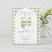Gingham Vers van de Markt Groen Bruidsuitnodiging Kaart (Staand voorkant)