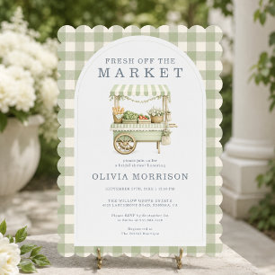 Gingham Vers van de Markt Groen Bruidsuitnodiging Kaart