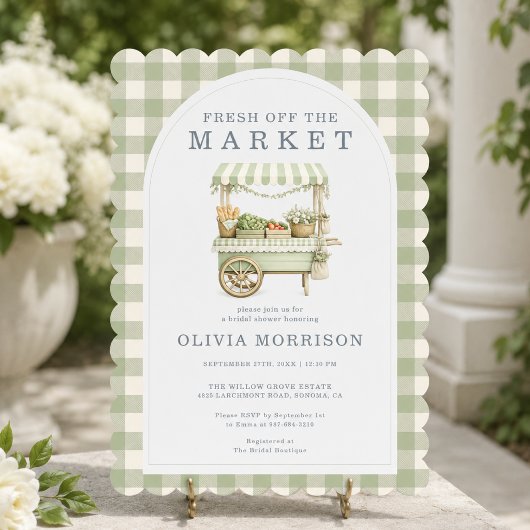 Gingham Vers van de Markt Groen Bruidsuitnodiging Kaart