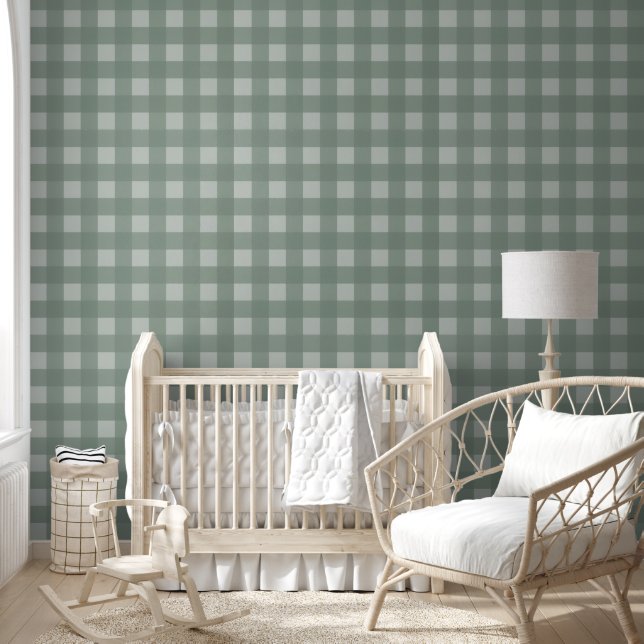 Gingham verwijderbare behang - salie groen (Kinderen)