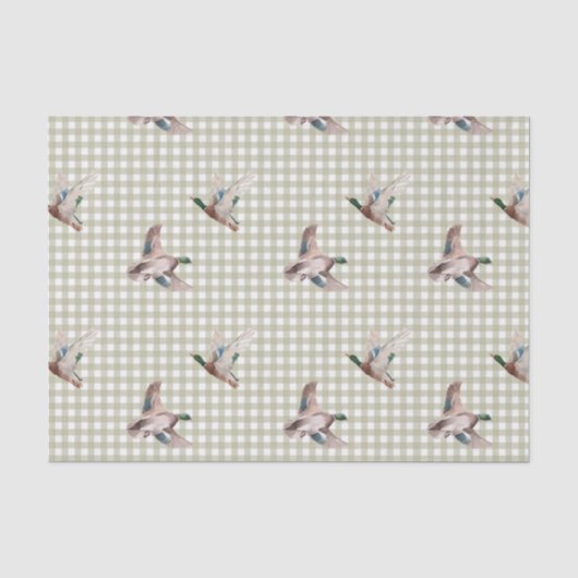Gingham Vloeipapier met Wilde Eend Tissuepapier (Voorkant)