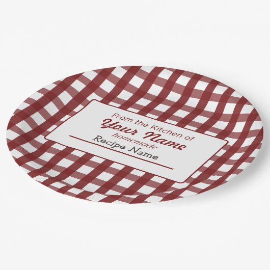 Gingham-voedseletiket Papieren Bordje (Gekanteld)