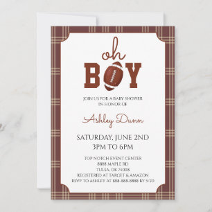 Gingham Voetbal Baby Shower Kaart