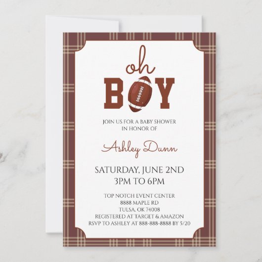 Gingham Voetbal Baby Shower Kaart (Voorkant)