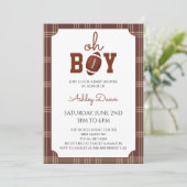 Gingham Voetbal Baby Shower Kaart (Staand voorkant)