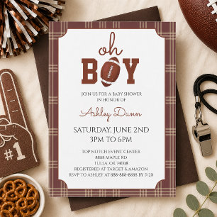 Gingham Voetbal Baby Shower Kaart