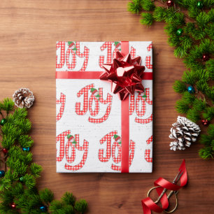 Gingham Vreugde Op Gewit Hout Cadeaupapier