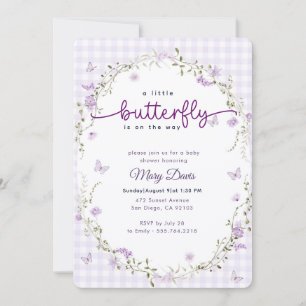 Gingham Watercolor Lavendel Vlinder Baby Shower Kaart