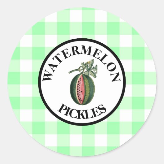 Gingham Watermeloenpickles Ronde Sticker (Voorkant)