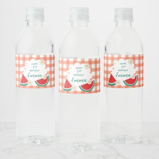 Gingham Watermelon Bottle Wrappers Waterfles Etiket (Flessen)