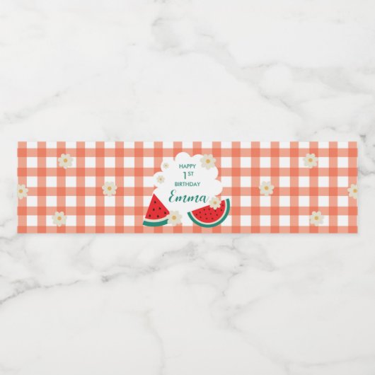 Gingham Watermelon Bottle Wrappers Waterfles Etiket (Enkel label)
