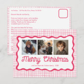 Gingham Wavy Pink Christmas Custom 3 Foto Feestdagenkaart (Voorkant / Achterkant)