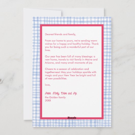 Gingham Wavy Roze Blauw Kerstmis Custom 3 Foto Feestdagenkaart (Achterkant)