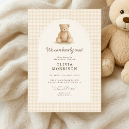 Gingham We Can Bearly Wait Baby Shower Kaart