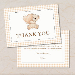 Gingham we can bearly wait baby shower, teddy bear bedankkaart