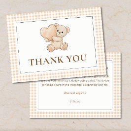 Gingham we can bearly wait baby shower, teddybeer bedankkaart