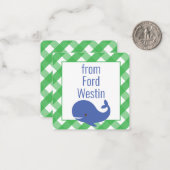Gingham Whale Gepersonaliseerde Gift Enclosure Kaa Notitiekaartje (Voorkant / Achterkant in situ)