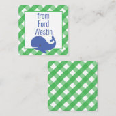 Gingham Whale Gepersonaliseerde Gift Enclosure Kaa Notitiekaartje (Voorkant / Achterkant)
