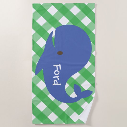 Gingham Whale Personalized Beach Towel Strandlaken (Voorkant)