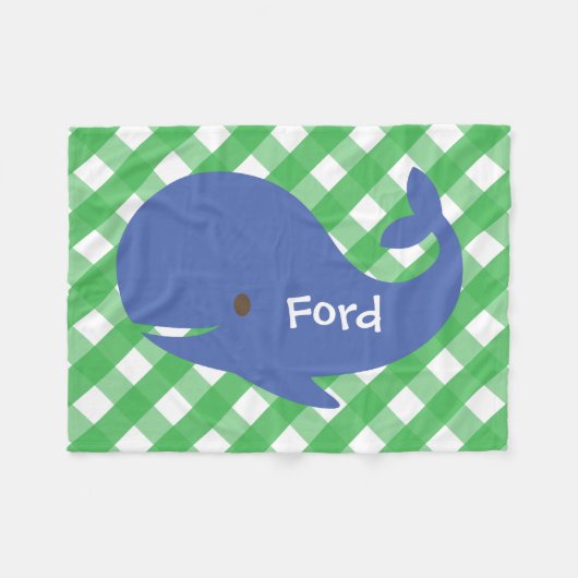 Gingham Whale Personalized Fleece Blanket (Voorkant (Horizontaal))