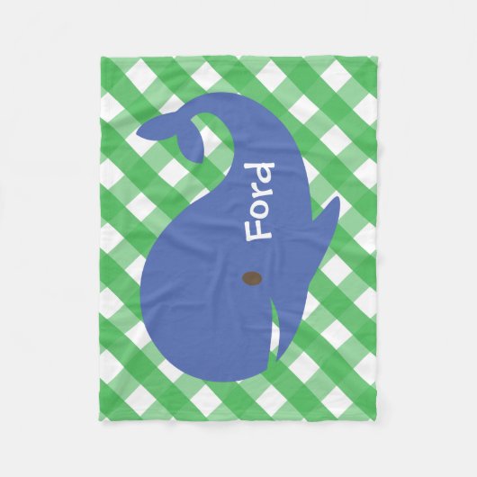 Gingham Whale Personalized Fleece Blanket Deken (Voorkant)