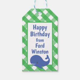 Gingham Whale Personalized Gift Label Cadeaulabel