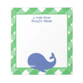 Gingham Whale Personalized Notitieblok (Voorkant)