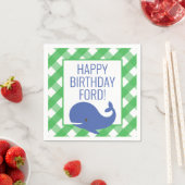 Gingham Whale Personalized Party Napkins Servet (Insitu)