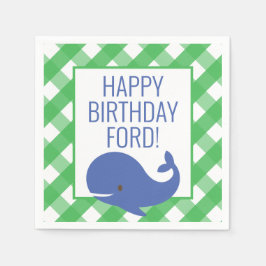 Gingham Whale Personalized Party Napkins Servet