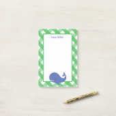 Gingham Whale Personalized Post-it Notitieblok Post-it® Notes (Op bureau)
