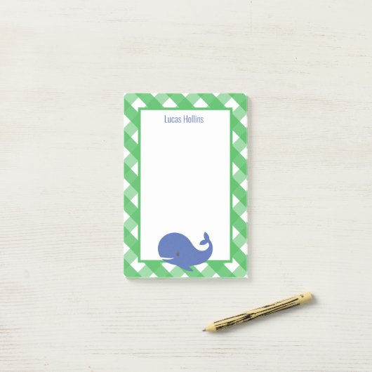 Gingham Whale Personalized Post-it Notitieblok Post-it® Notes (Op bureau)
