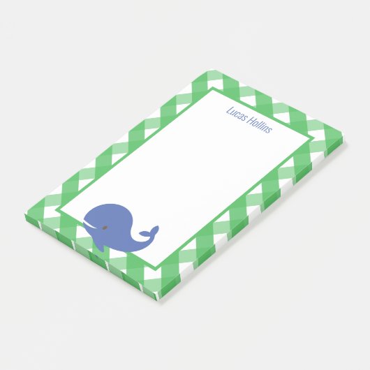 Gingham Whale Personalized Post-it Notitieblok Post-it® Notes (Schuin)