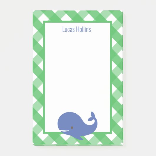 Gingham Whale Personalized Post-it Notitieblok Post-it® Notes (Voorkant)
