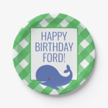 Gingham Whale Persoonlijke Borden van de Partij