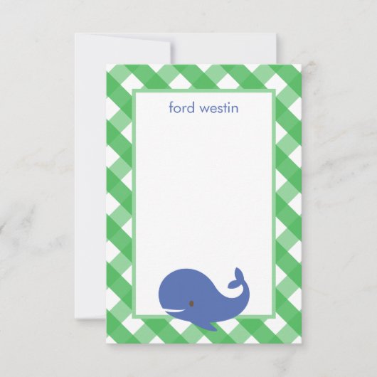 Gingham Whale Persoonlijke Notitiekaarten (Voorkant)