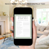 Gingham Who Knows Mama Beste Baby shower Spelkaart Kaart