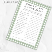 Gingham Who Knows Mama Beste Baby shower Spelkaart Kaart