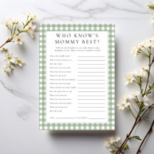 Gingham Wie kent mama het beste Baby Shower Spelka
