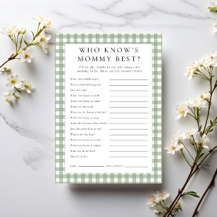 Gingham Wie kent mama het beste Baby Shower Spelka Kaart