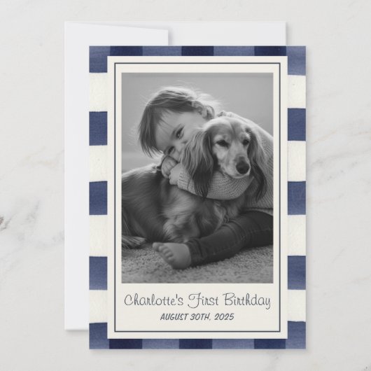 Gingham Wild One Golden Retriever 1e verjaardag Kaart (Achterkant)