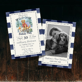 Gingham Wild One Golden Retriever 1e verjaardag Kaart