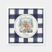 Gingham Wild One Golden Retriever 1e verjaardag Servet (Voorkant)