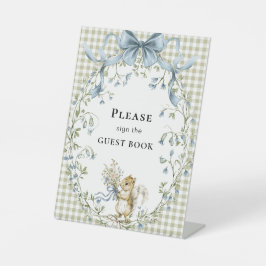 Gingham Woodland Squirrel Baby Shower Guest Book  Reclamebord Met Voetstuk
