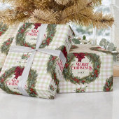 Gingham Wreath Watercolor Christmas Cadeaupapier