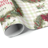 Gingham Wreath Watercolor Christmas Cadeaupapier (Rol Hoek)