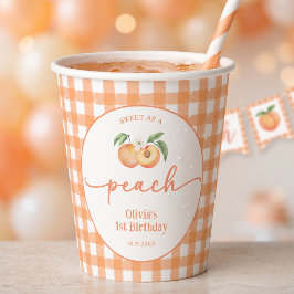 Gingham Zo Zoet Als Een Perzik Verjaardag Papieren Bekers