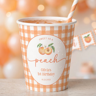 Gingham Zo Zoet Als Een Perzik Verjaardag Papieren Bekers