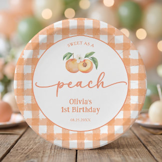 Gingham Zo Zoet Als Een Perzik Verjaardag Papieren Bordje