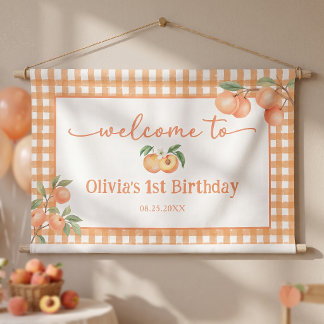 Gingham Zo Zoet Als Een Perzik Verjaardag Spandoek